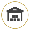 Gold circled warehouse building icon representing local storage services