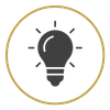Gold circled illuminated light bulb icon representing extensive fixture selection