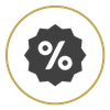 Gold circled percentage badge icon representing trade discounts