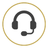 Gold circled customer support headset icon representing personalized specialist service