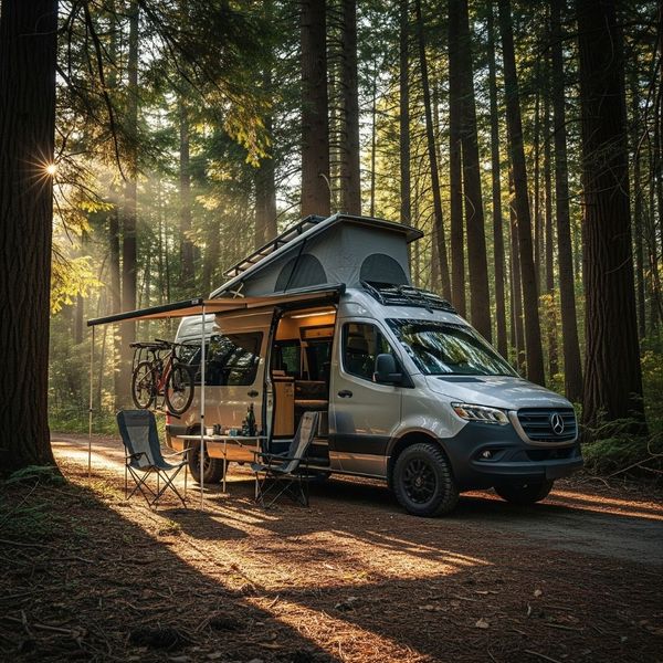 a campervan in the woods a campervan in the woods