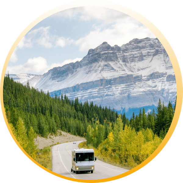 motorhome driving on mountain road