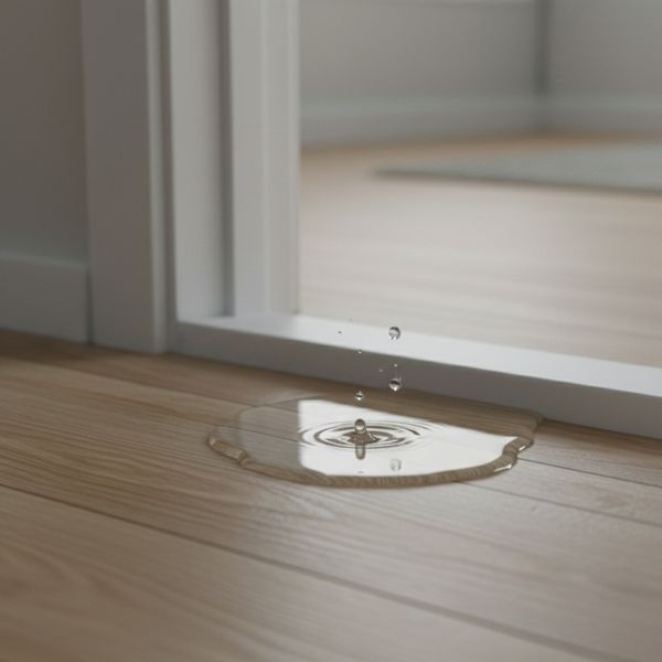 Small puddle forming near a baseboard in a home