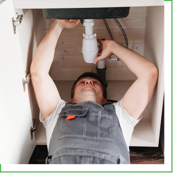 plumber working under sink