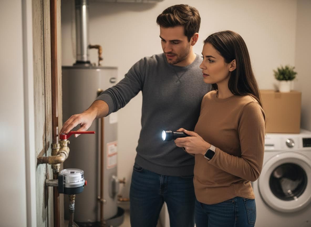 Couple inspecting home water system