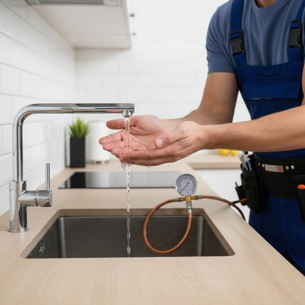 Person testing a kitchen faucet with low water flow