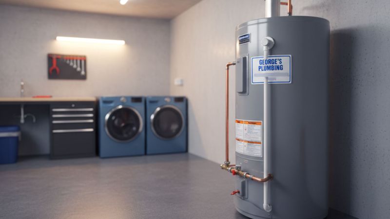 Water heater in basement. 