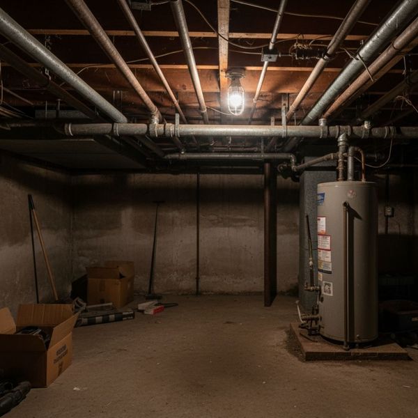 old pipes in a house's basement old pipes in a house's basement