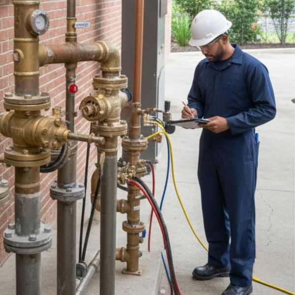 Plumber inspecting pipes