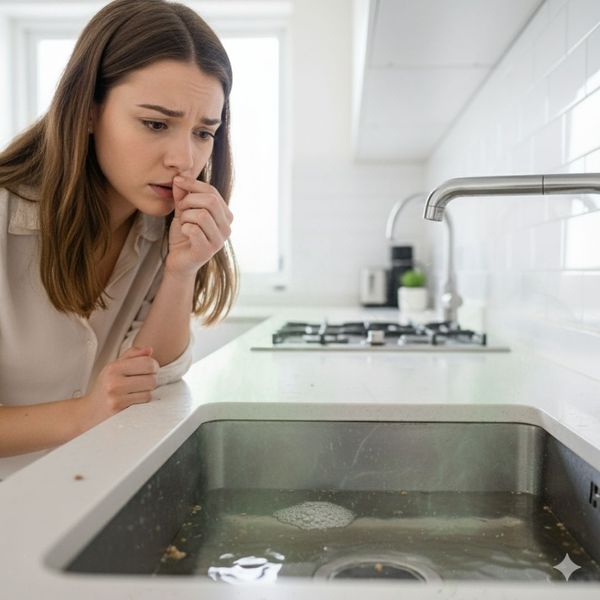 slow draining kitchen sink