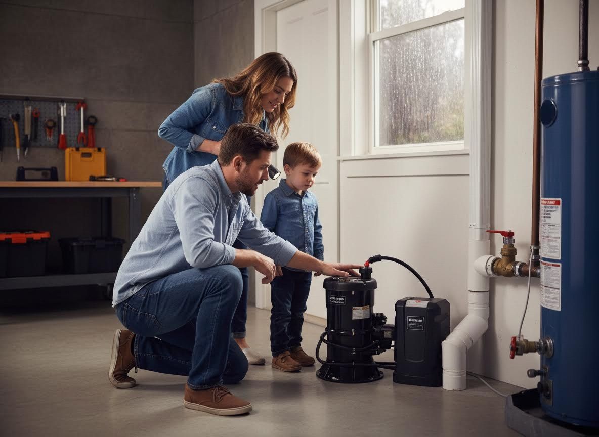 Family Inspecting Home Water Purification System