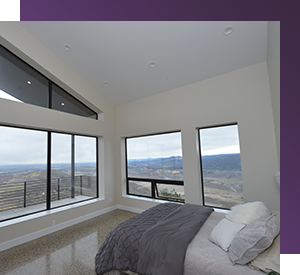 Beautifully designed bedroom with a view