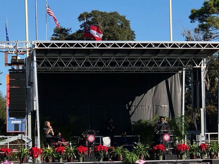  Mobile outdoor stage rental for graduation. 