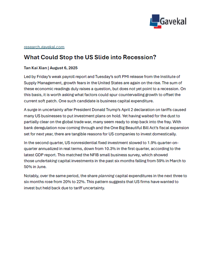 What Could Stop the US Slide into Recession (Gavekal) - September 2025