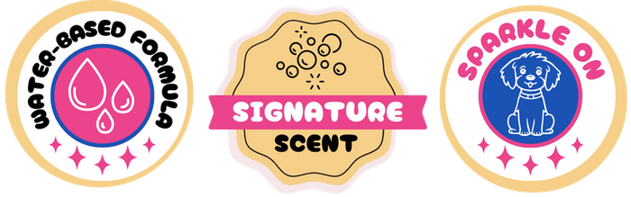 Badges: Water-based formula, signature scent, sparkle on