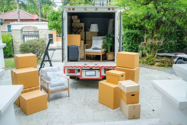 moving truck with boxes and furniture