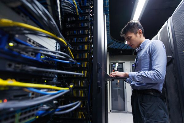 man working in data center