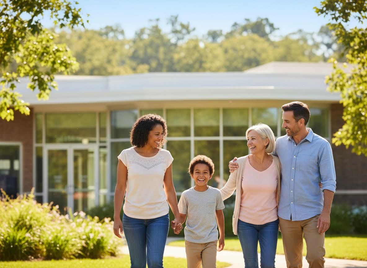 Multi-generational family walking and smiling