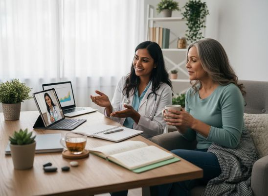 Doctor and patient having a telehealth consultation