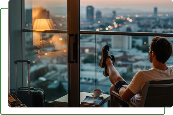 man sitting on balcony of condo