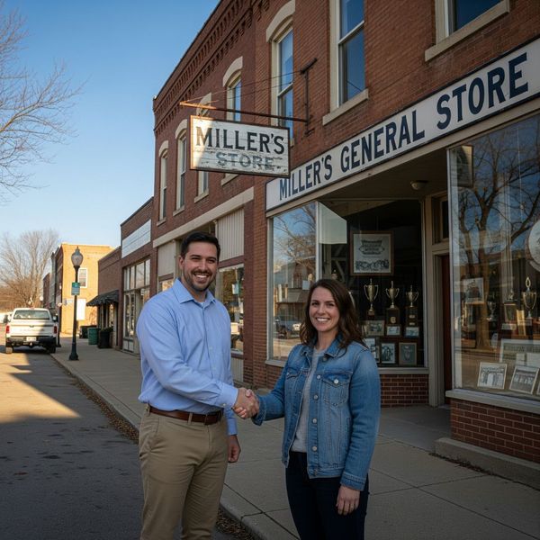 A friendly handshake representing a strong agent-client relationship in a local setting.