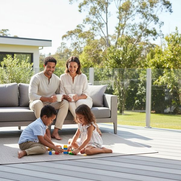 family enjoying time on the deck together