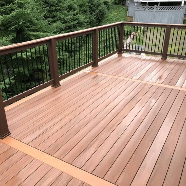 Wooden deck in rain