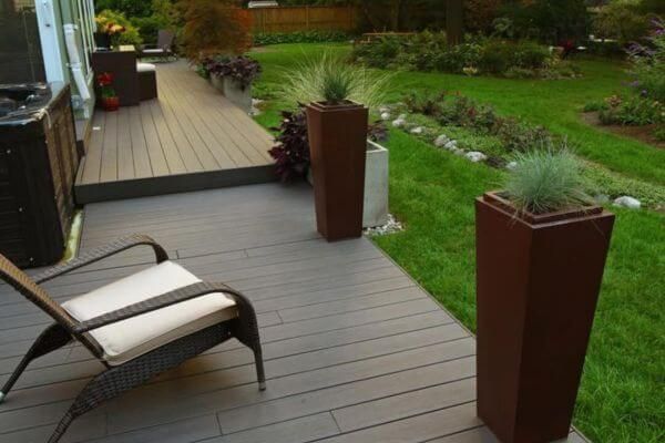 dark deck in backyard