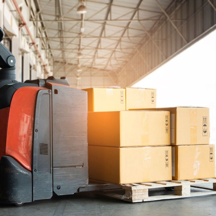 moving pallet with shipping boxes