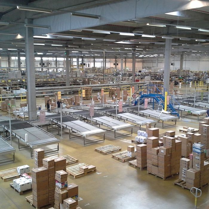 warehouse with boxes on pallets