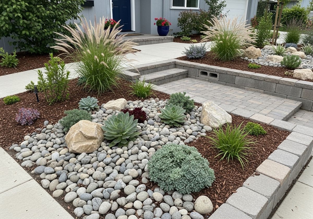 Beautiful low-water garden design with rocks and succulents