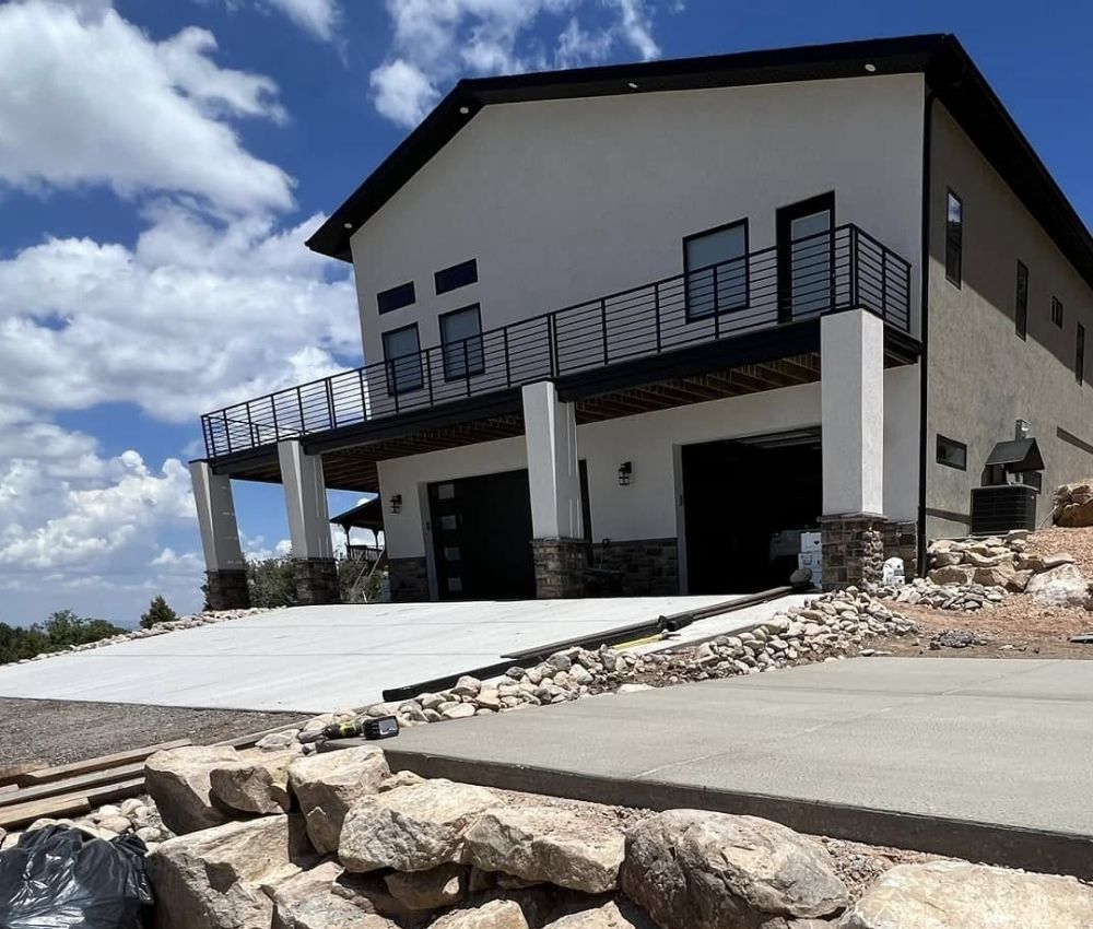 modern whit house with deck