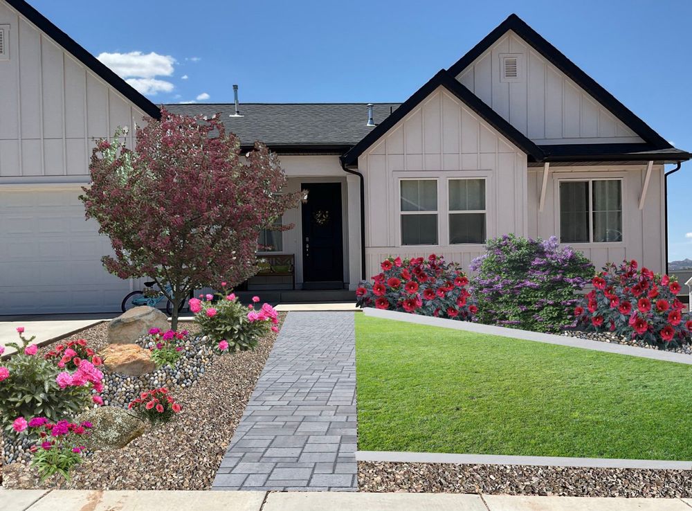 flowers and trees in front yard