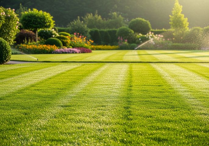 Lush Green Lawn with Striped Pattern