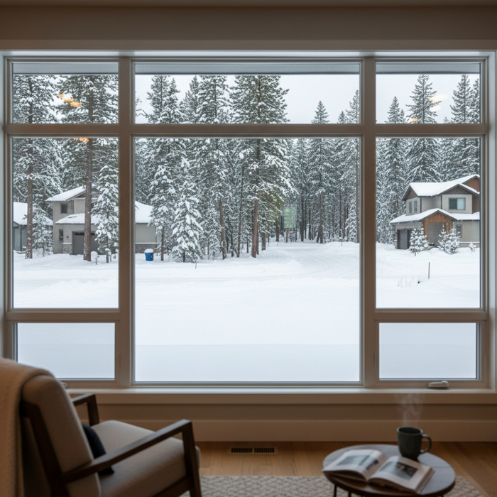 Scenic winter view from inside a modern home Scenic winter view from inside a modern home