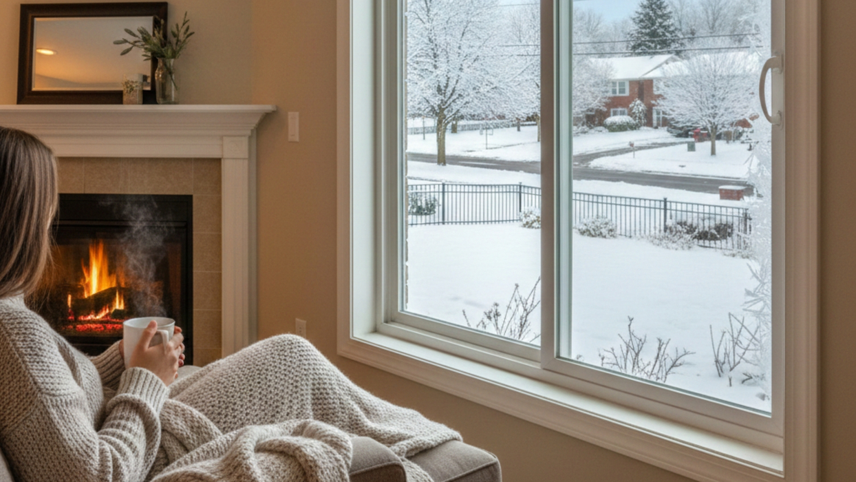 Winter view of a cozy home through a window Winter view of a cozy home through a window