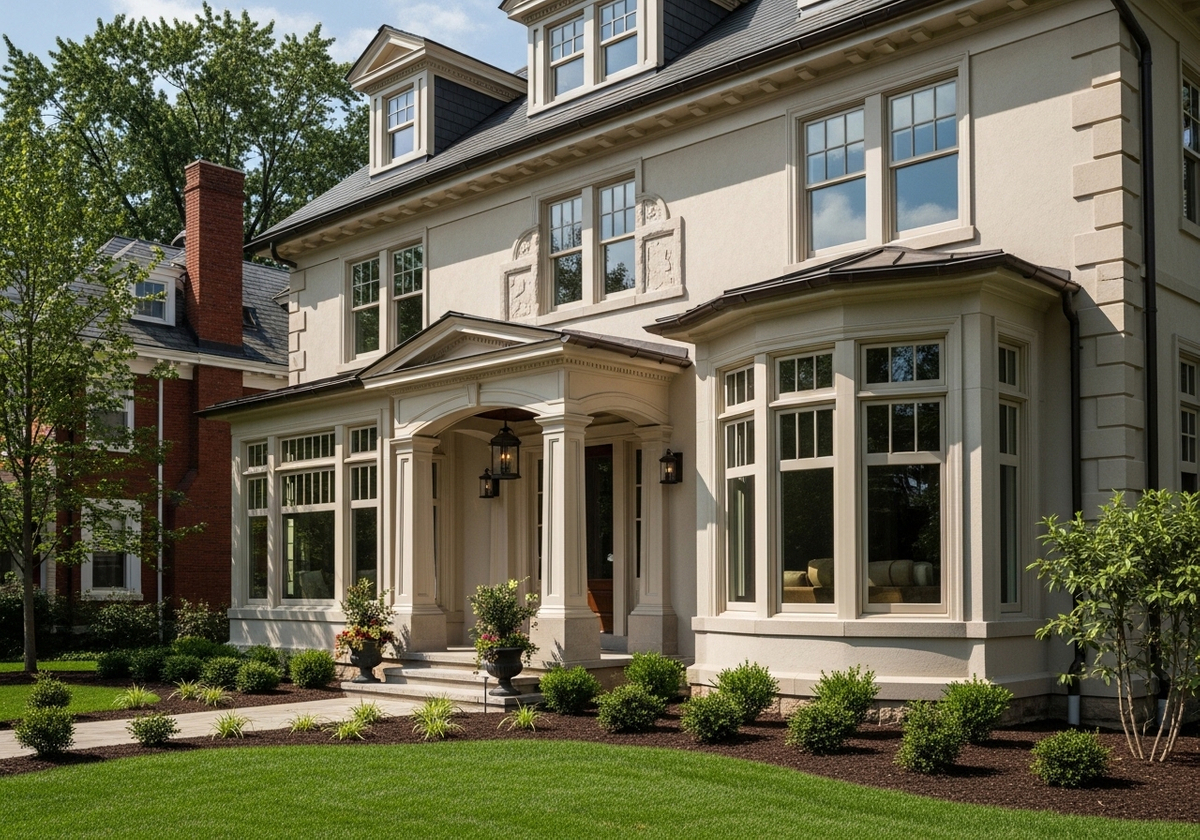 Elegant Exterior of Stately Home with Lush Landscaping