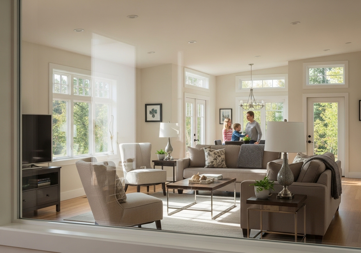 Bright Living Room with Family