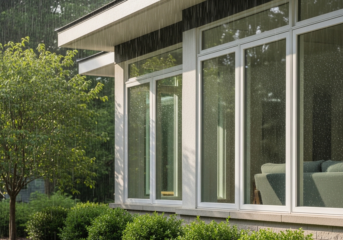 Rainy Day View Through Modern Windows