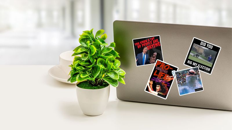 laptop with funny stickers