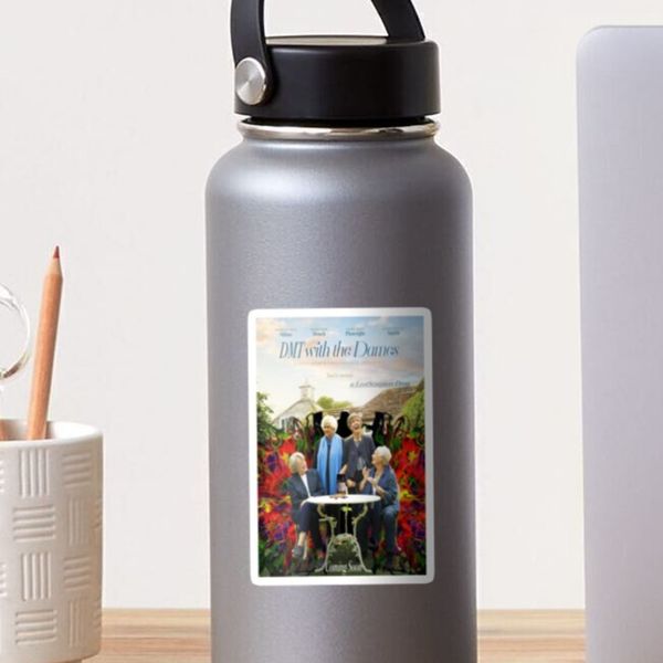 Water bottle with mock poster sticker