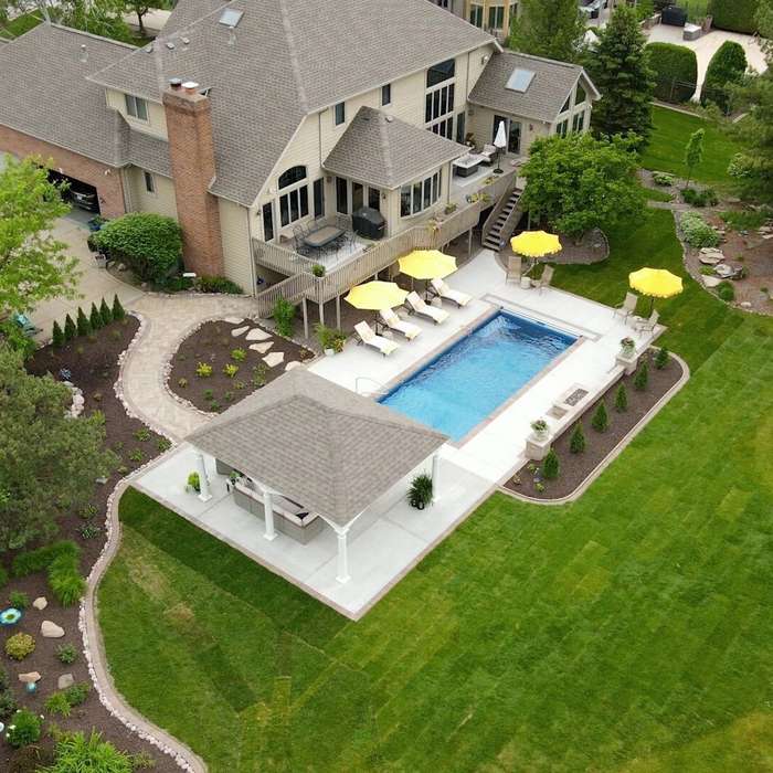 aerial view of backyard pool