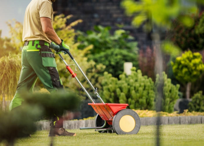image of a man fertilizing a lawn