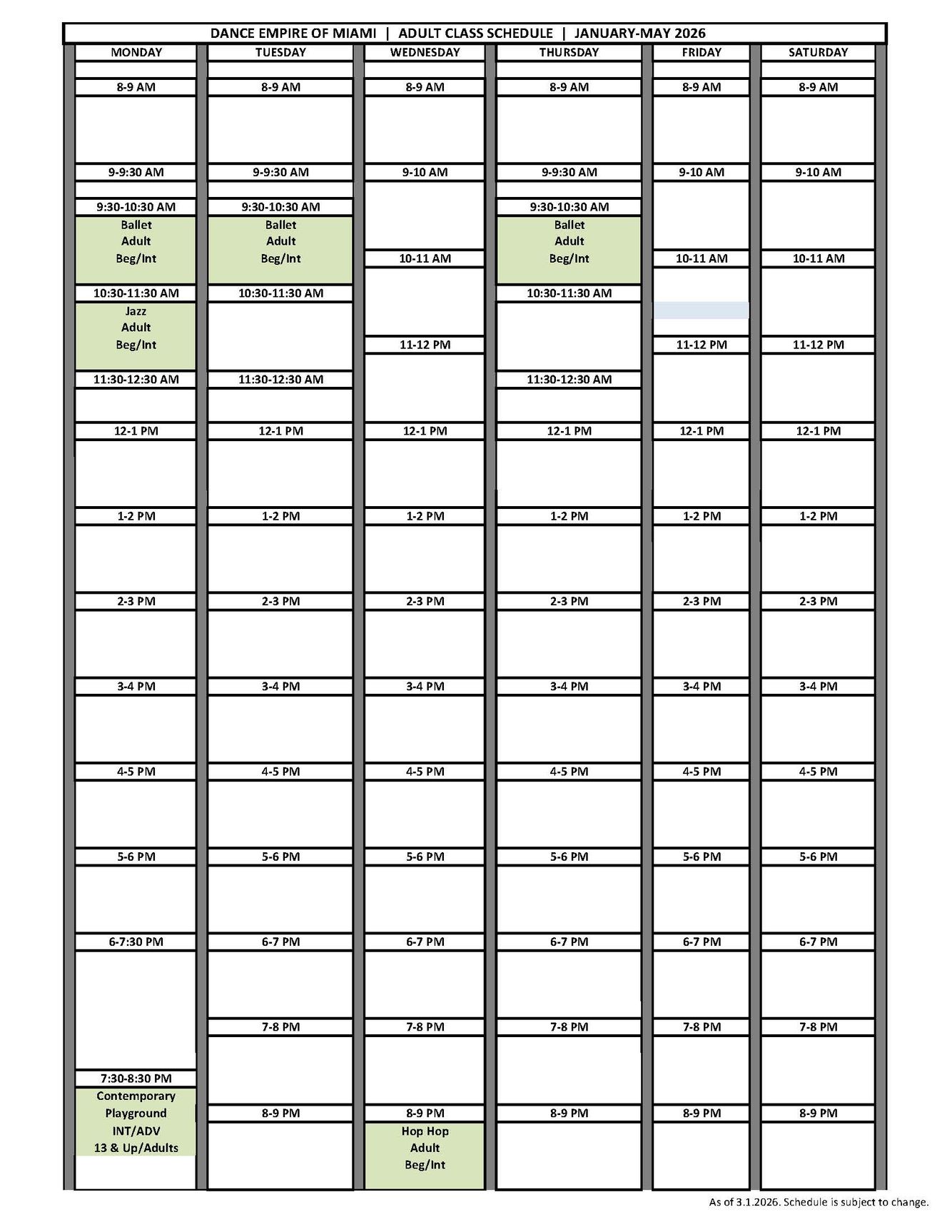2025-2026 DANCE EMPIRE ADULT CLASS SCHEDULE - SPRING SEMESTER 3-1-2026 PUBLISHED.jpg