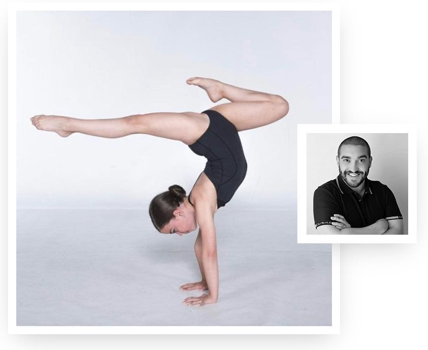 A dance student at acro class at Dance Empire of Miami