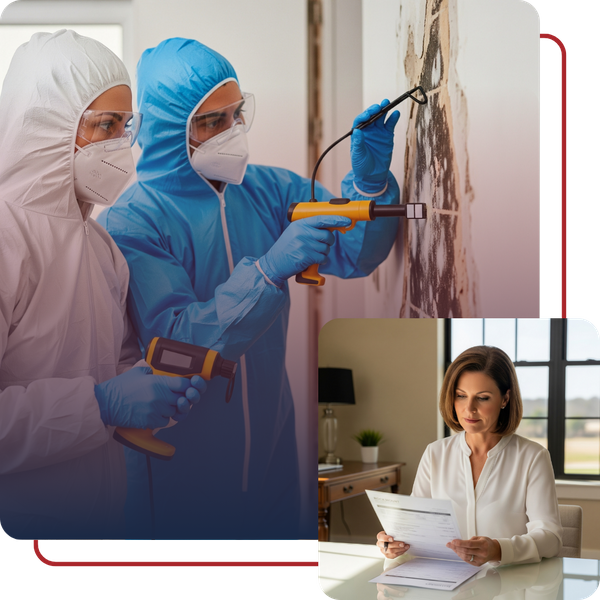 a woman reviewing a clear, transparent invoice or cost estimate for mold inspection services