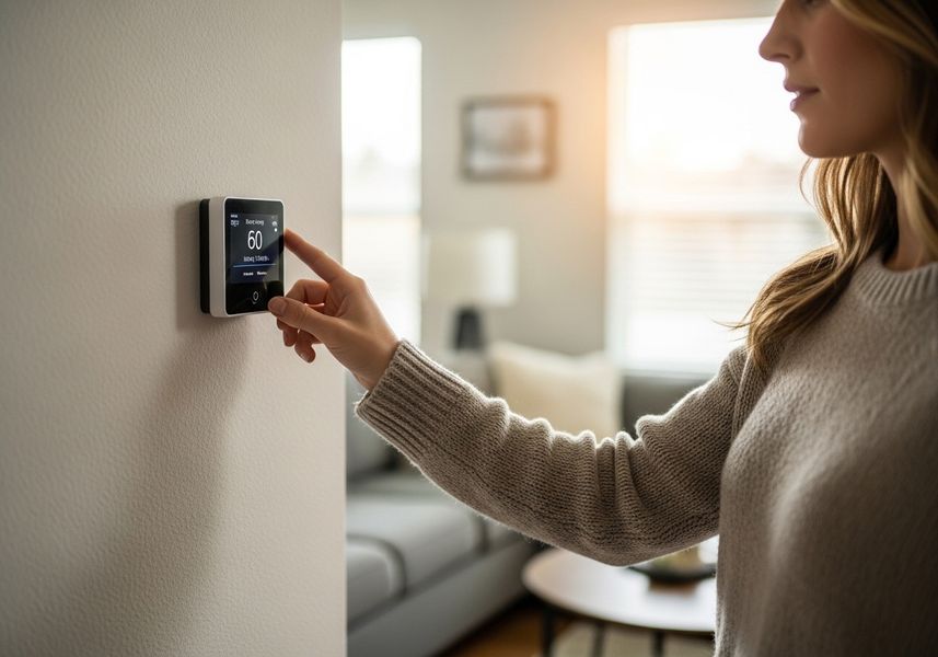 Woman Adjusting Smart Thermostat
