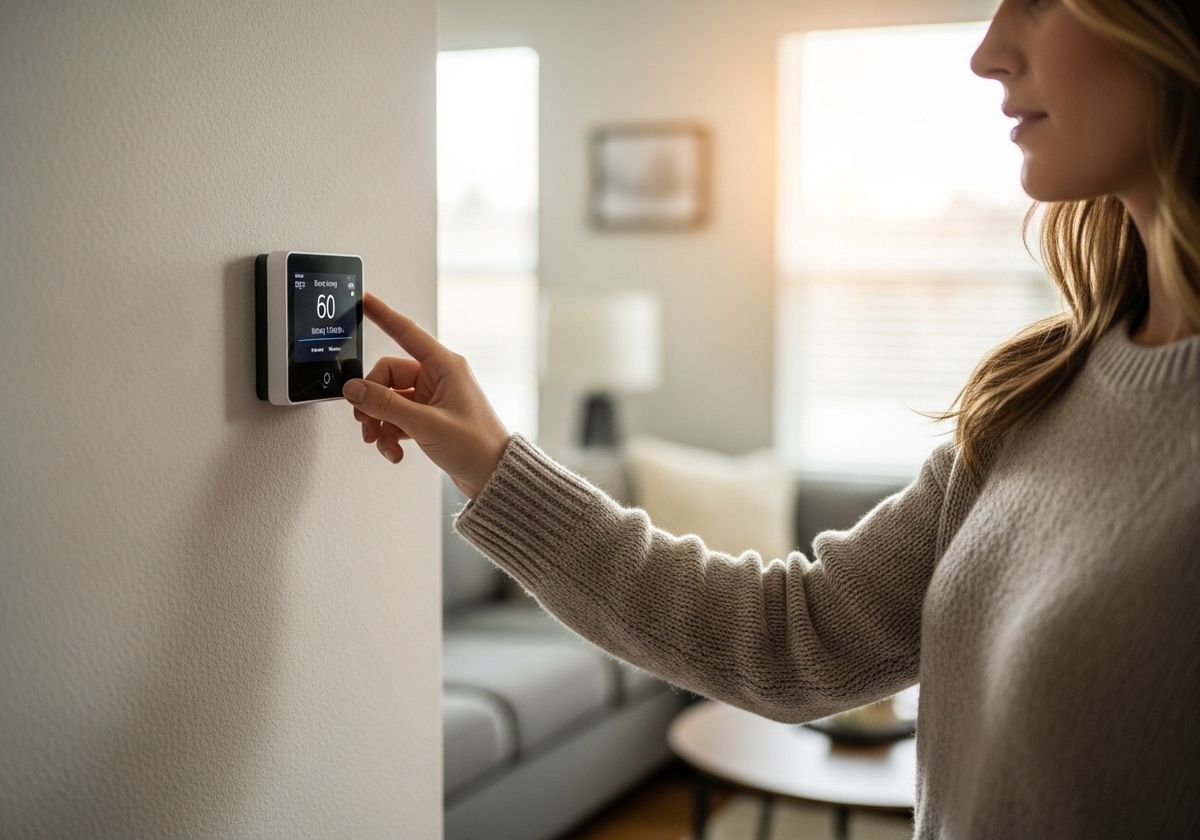 Woman Adjusting Smart Thermostat