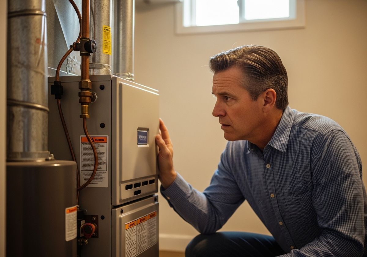 Man inspecting a home furnace