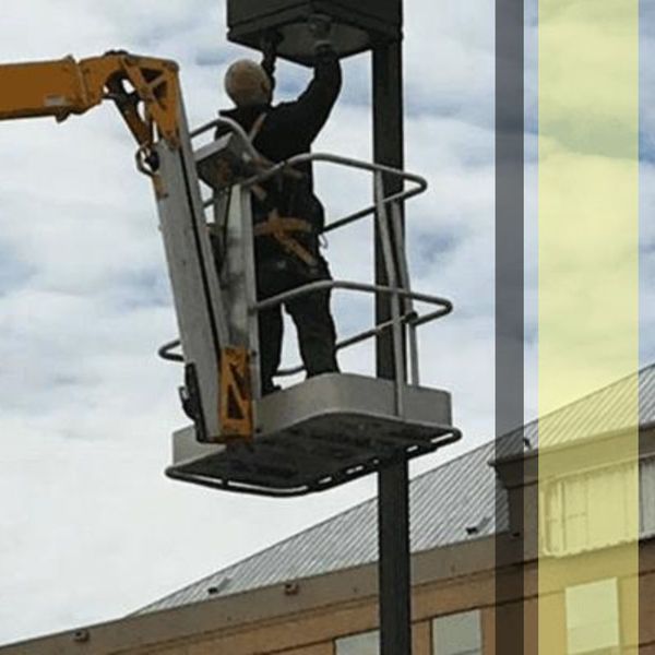 electrician working on street light